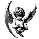 cherub blindfold holding scythe  tattoo design idea