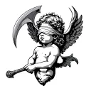 cherub blindfold holding scythe  tattoo design idea