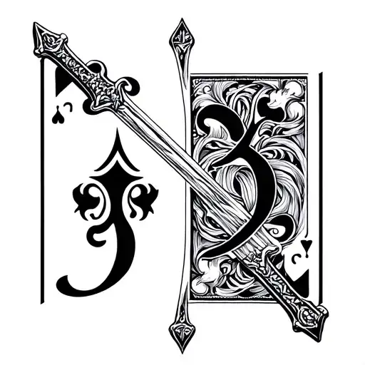 I have a  sword tattoo, which is almost minimalist type. I want two cards on either side-bent out wards, 7 and 2 tattoo design idea