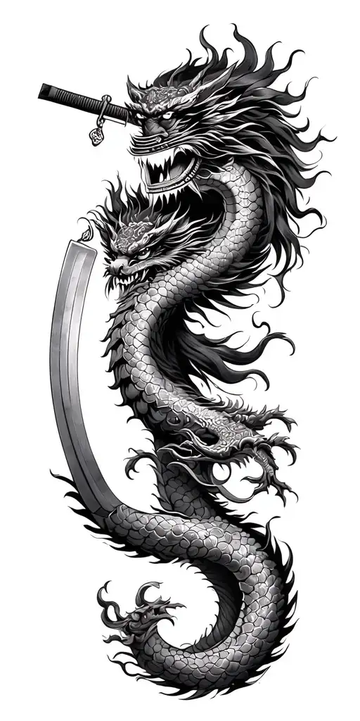 samurai warrior with a katana on the back of the forearm with a vietnamese dragon wrapping around the entire forearm tattoo design idea