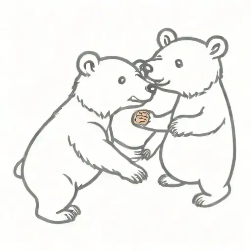 two bear cubs. one playing and one eating salami tattoo design idea