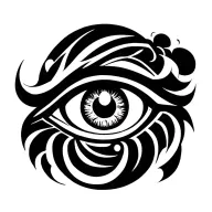 Full back tattoo design in an ornamental and surreal style. A mystical central eye at the nape of the neck, surrounded b tattoo design idea