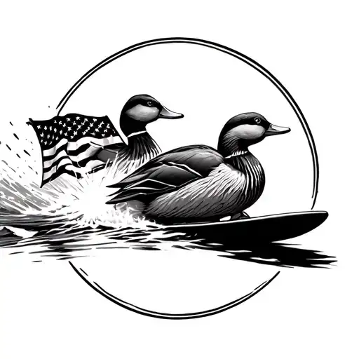 ducks welding American flag wake surfing tattoo design idea