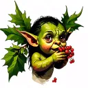 child goblin eating rowan berries tattoo design idea