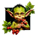 child goblin eating rowan berries tattoo design idea