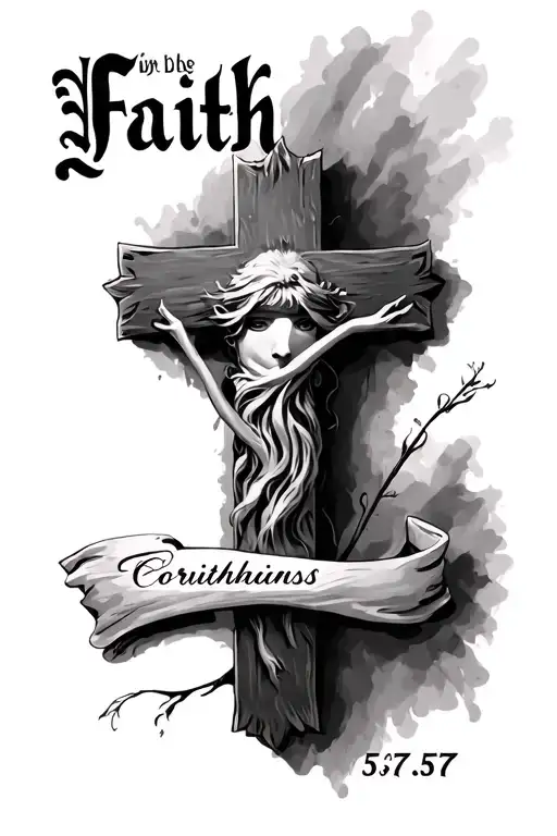 "2 Corinthians 5:7" Faith blindfold cross tattoo design idea