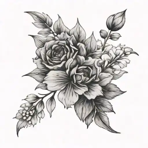 dainty bouquet of november, october, july and march birth flower  tattoo design idea