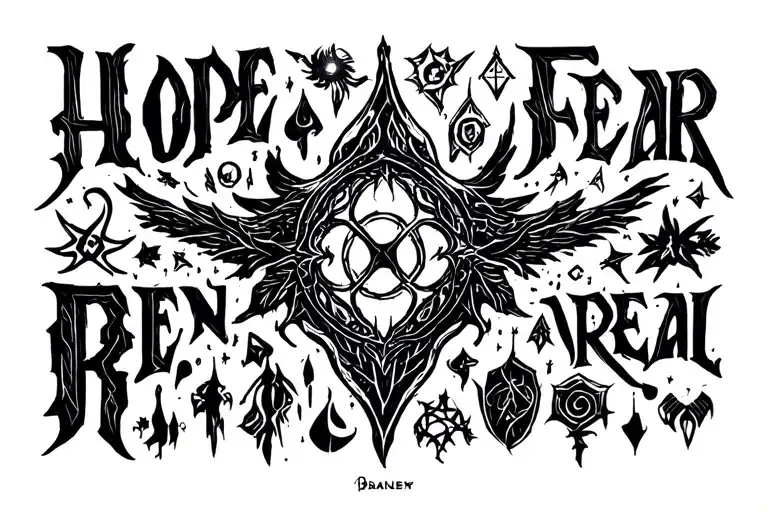 I would like a symbol from every NF album. also include the words: Hope, Fear and Real. tattoo design idea