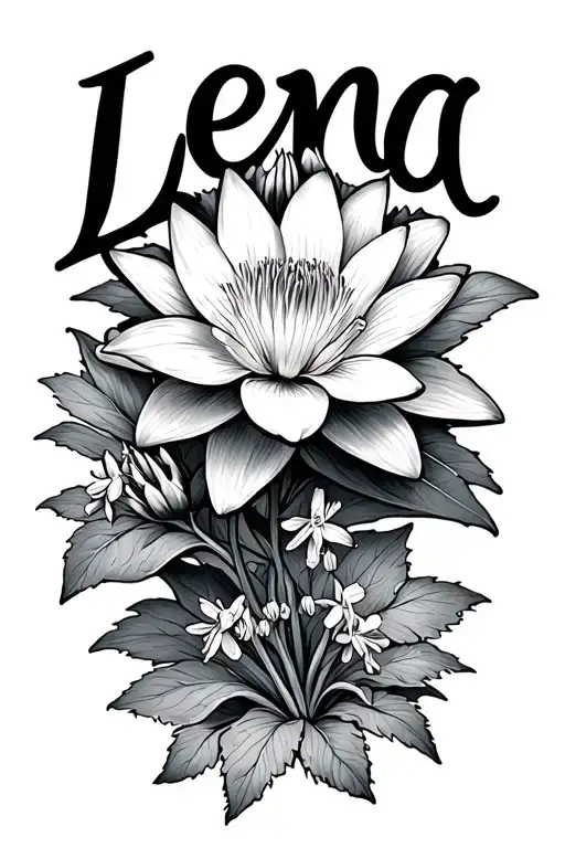 "Lena" water lily and larkspur flower with no harsh shade  tattoo design idea