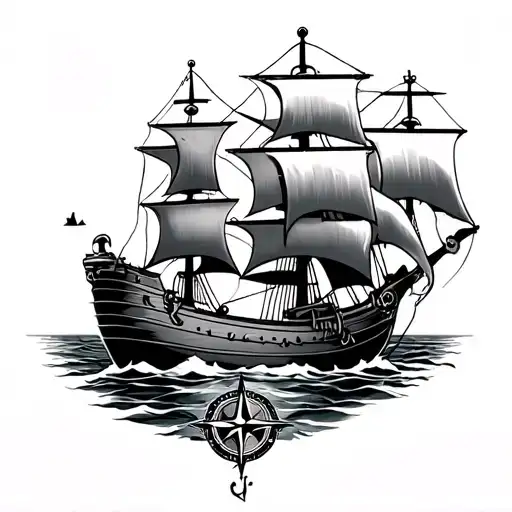 jolly Rodger, anchor, pirate ship, compass tattoo design idea