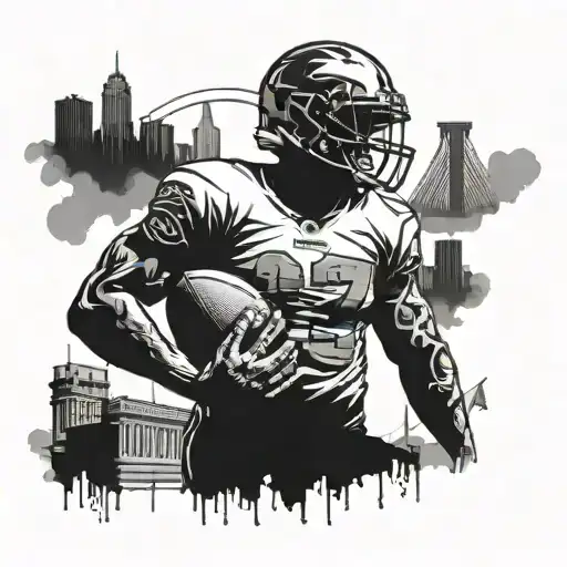 A tattoo design combining the Cincinnati skyline with a football player in action tattoo design idea