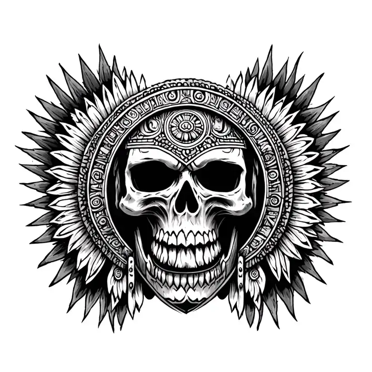 aztec, death warrior center, smoke, aztec callender carvings, tattoo design idea