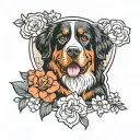 Bernese mountain dog paw print with bella and jasmine around it  tattoo design idea
