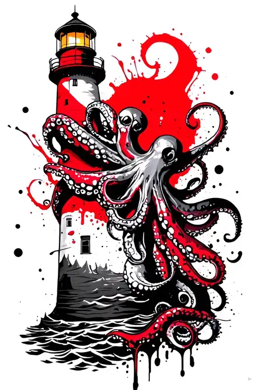 lighthouse and octopus wrapped tattoo design idea