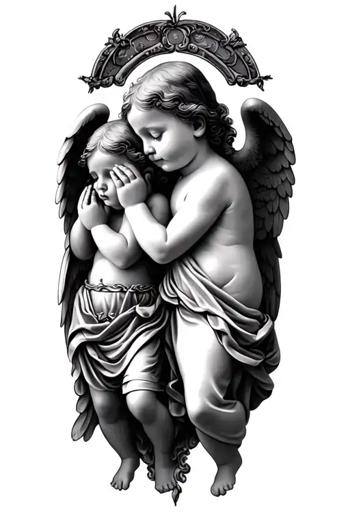 hear no evil, speak no evil, see no evil with 3 cherub angels tattoo design idea