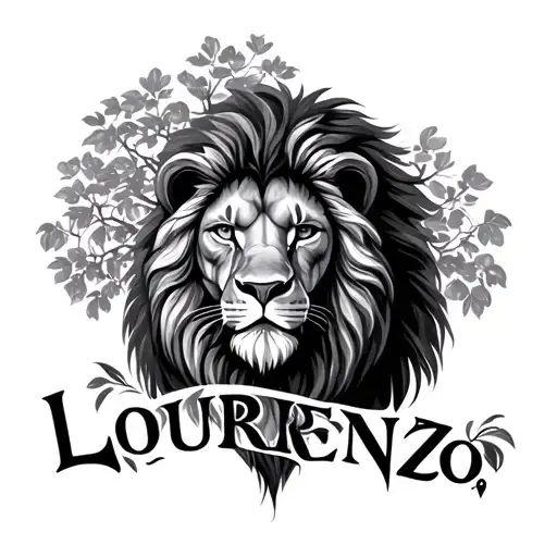 Lion head, family tree, Lourenço name, father son tattoo design idea