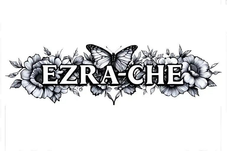 "EZRA-CHÉ" butterfly's  and flowers  tattoo design idea