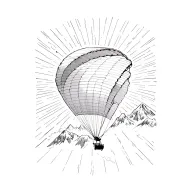 paraglider explore freedom between high mountain. vultures, clouds and the sun rays  tattoo design idea