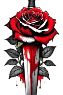 Red rose wrapped around a dagger with blood dripping off the tip tattoo design idea