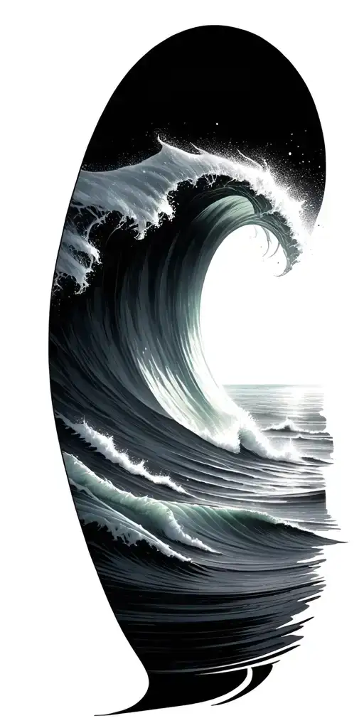 ocean and surfing wave tattoo design idea