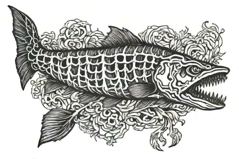 king salmon skeleton tattoo design idea