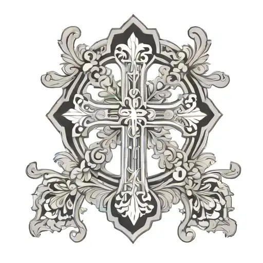 catholic cross, Portuguese tile style, elegant, feminine. tattoo design idea