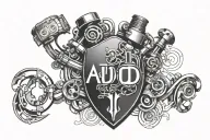 Audi logo, quattro lettering, V6 engine heart tattoo design idea