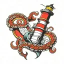 octopus lighthouse anchor tattoo design idea