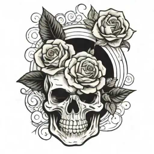 Rose inside skull tattoo design idea
