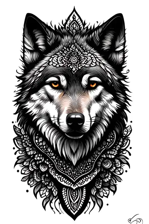 wolf and mandala tattoo design idea