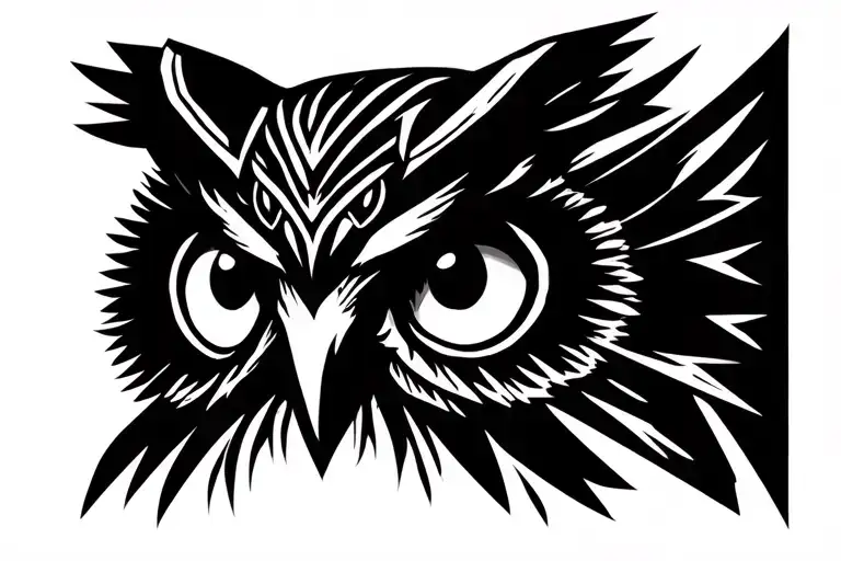 Owl eyes in a Viking setting, with some fighting scenery, and protective runes tattoo design idea