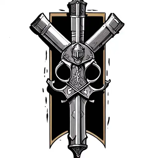 a knights Templar with a modern pistol tattoo design idea