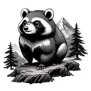 tanuki statue with mountain tattoo design idea