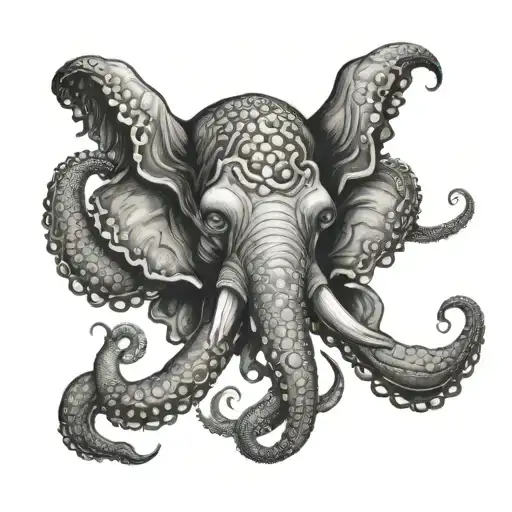 elephant head octopus tentacles tattoo design idea
