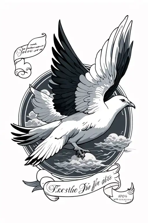 dove and clouds surrounding with a letter around the dove with a date tattoo design idea