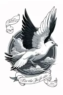 dove and clouds surrounding with a letter around the dove with a date tattoo design idea