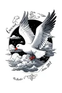 dove and clouds surrounding with a letter around the dove with a date tattoo design idea