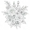Roses, Daisies, Hawthorn, Violet, Aster flowers tattoo design idea
