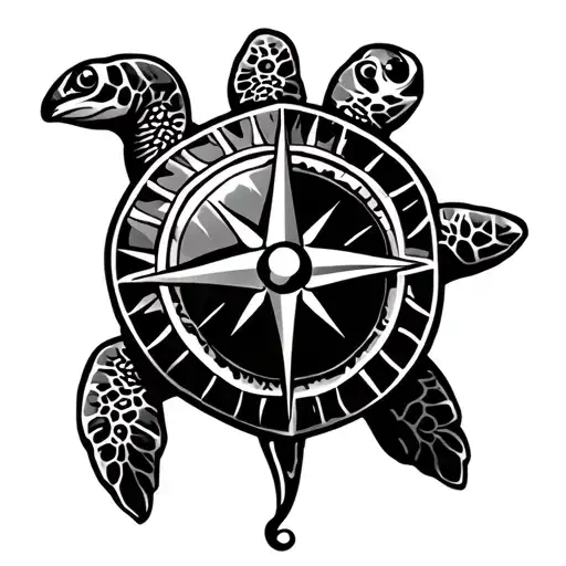 turtle, hawaiian islands, compass tattoo design idea