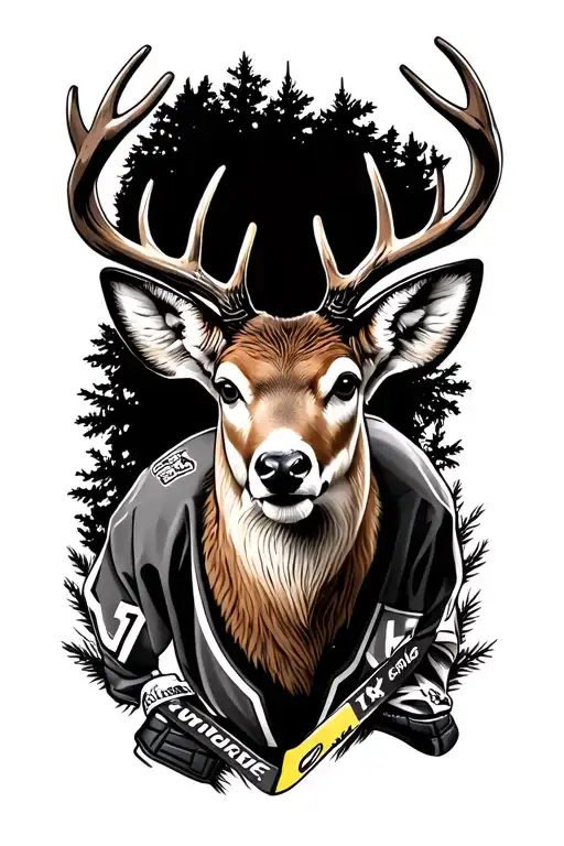 Hockey player and deer tattoo design idea