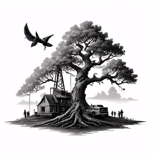 family tree, oilfield  tattoo design idea