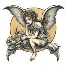 crying fairy sitting on the moon shining tattoo design idea