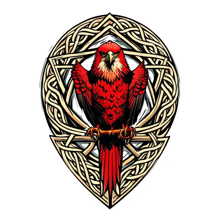 Red Kite surrounded by a triangle made from a celtic trinity knot tattoo design idea