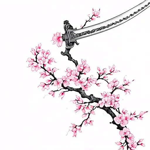 Samurai sword transforming into cherry blossom's tattoo design idea