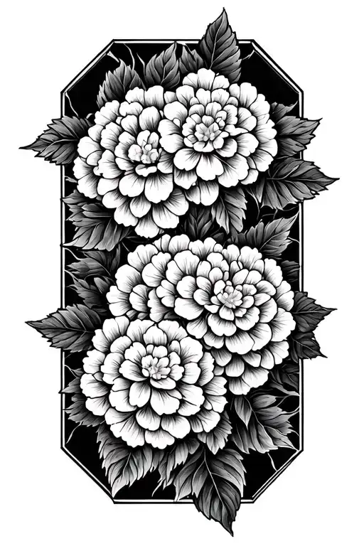 geometric design with Portuguese tile and hydrangeas tattoo design idea