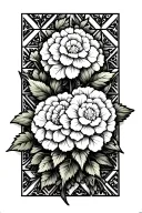 geometric design with Portuguese tile and hydrangeas tattoo design idea