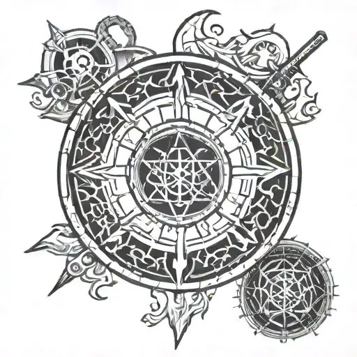 full metal alchemist transmutation circle with kingdom hearts mosaic touches  tattoo design idea