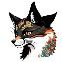 Japan's style tattoo, on the right leg the head of the fox under Japanese mythology, on the chest of masks they tattoo design idea