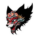 Japan's style tattoo, on the right leg the head of the fox under Japanese mythology, on the chest of masks they tattoo design idea