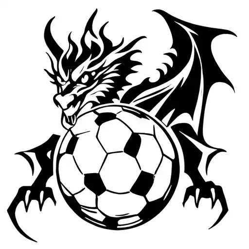 Dragon with a flame soccer ball tattoo design idea
